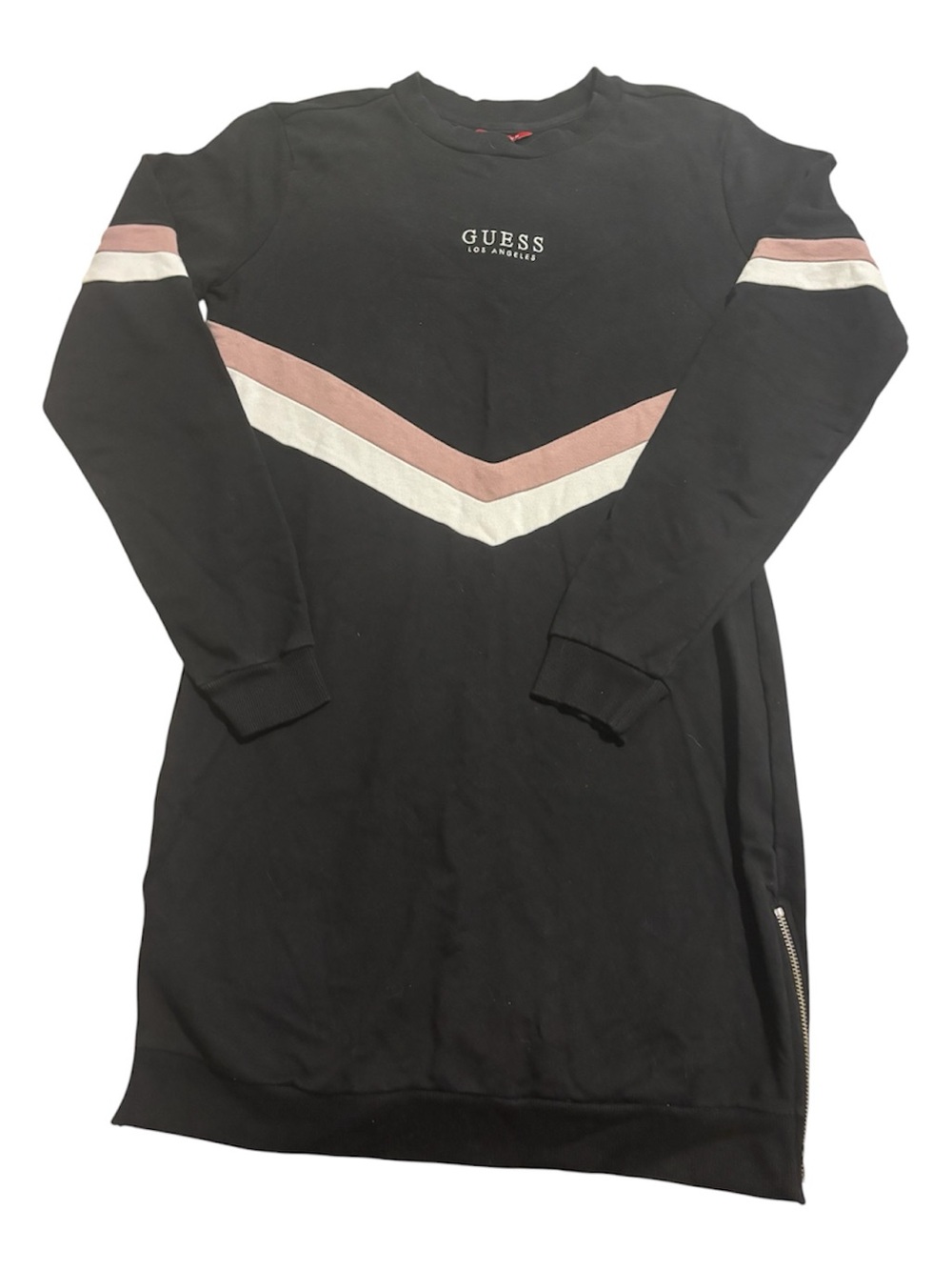 🌹🌹GUESS Black Sweatshirt Dress with Pink & White Chevron